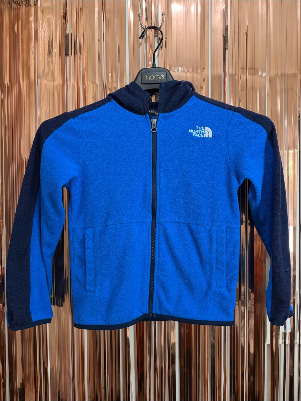 The North Face Kids Bright Blue and Navy Hooded Zip Fleece Jacket Youth 7/8